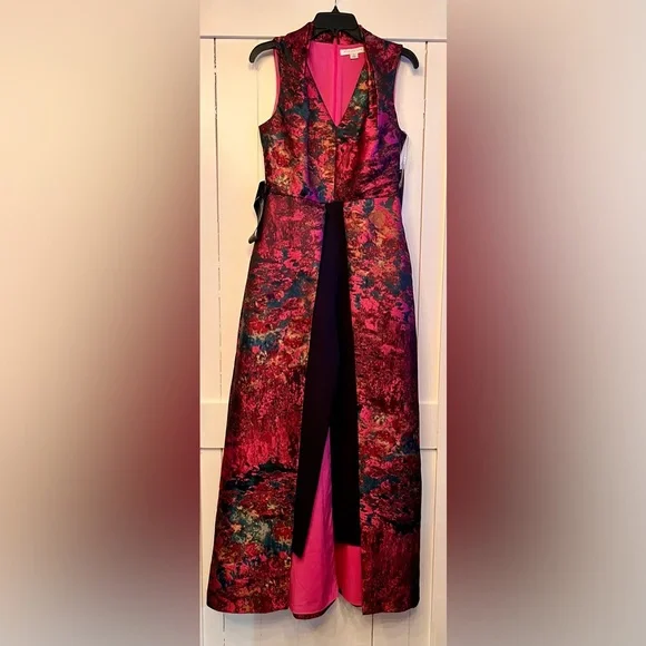 Kay Unger Vibrant Pink and Black Walk Thru Jumpsuit - Picture 7 of 8